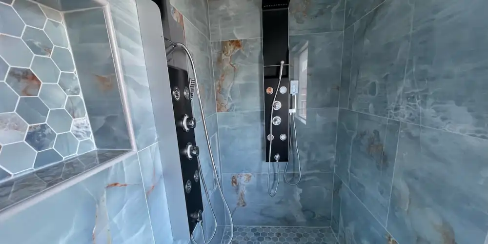 Luxurious Blue Double Shower Renovation